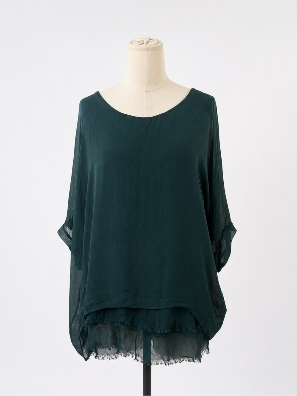 Gigi Moda Italy 100% Silk Layered Tunic Top Dark Teal Oversized Boho
